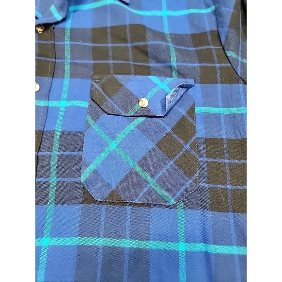 Vintage Norwest Territory Blue Checkboard Western Flannel Shirt Men's Large Tall - Picture 8 of 10